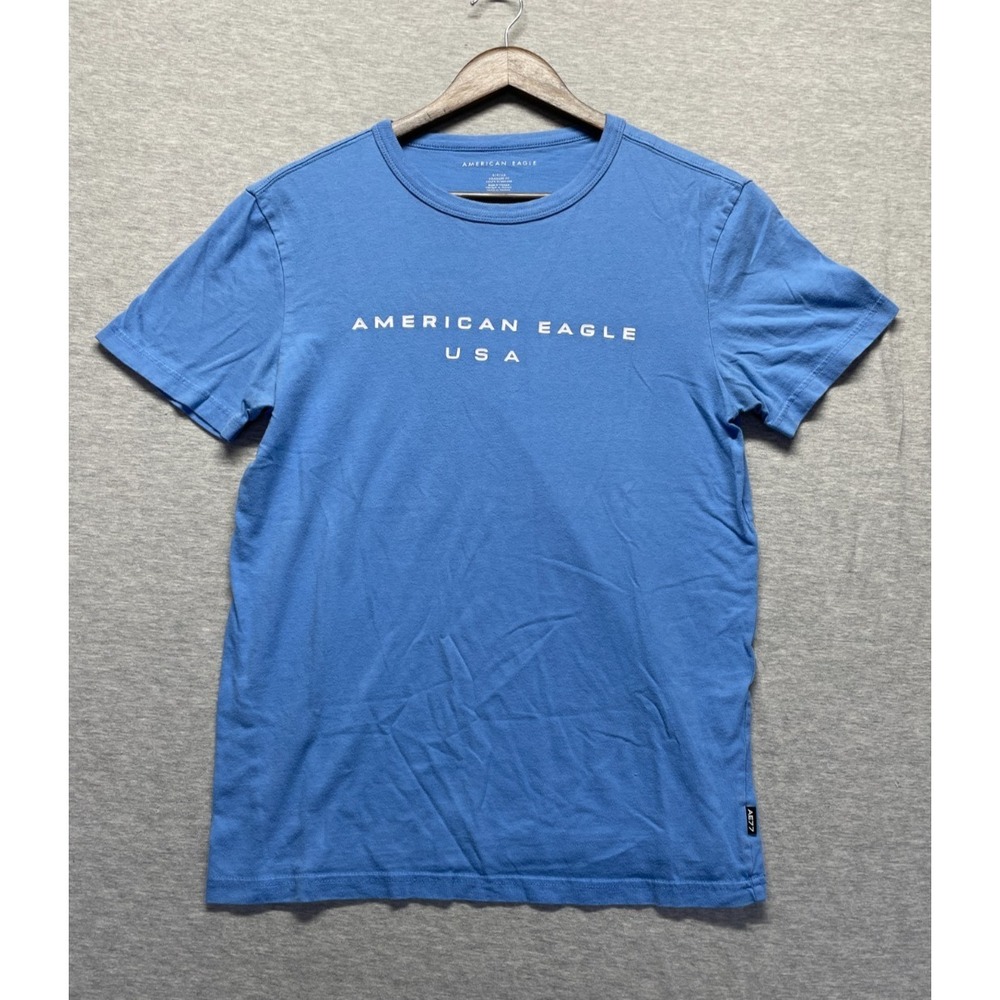 American Eagle Outfitters T‎ Shirt Mens Small Blue Graphic USA Logo Standard Fit